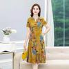 Solid Coloured Spring Summer Plus Size Women's  Medium Length Short Sleeved Retro Cheongsam Thin V Neck Dresses