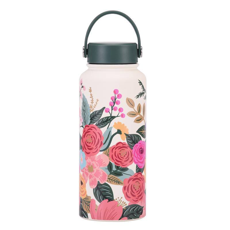 1L Thermos Cup Large Capacity Wide Mouth Portable Vacuum Sports Kettle Outdoor Printing Water Cup Female