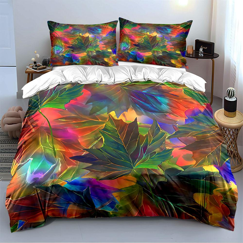 Colorful Abstract Leaves Pattern Bedding Duvet Cover Set Duvet Cover Pillowcases (1*Duvet Cover 2*Pillowcases, without duvet insert)