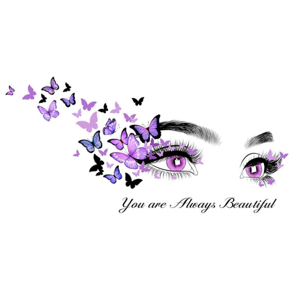PVC Purple Eyes Decal English Slogan Butterfly Wall Stickers Modern   Bedroom
