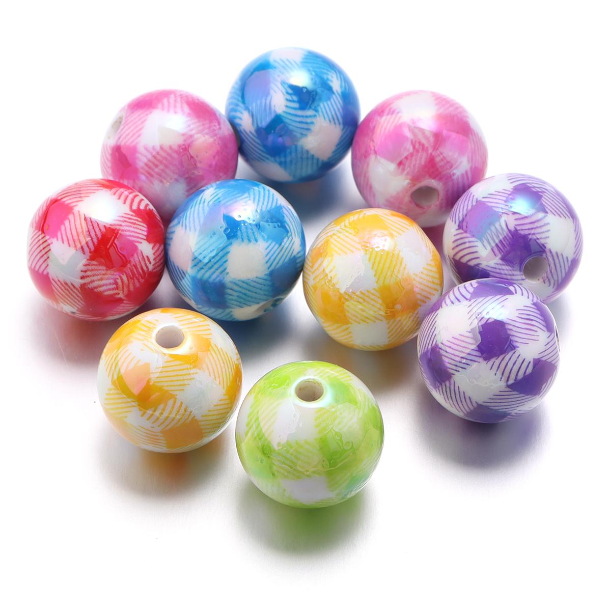 

10pcs/lot Color Plaid Acrylic Beads 16mm Spacer Bead for DIY Bracelet Necklace Phone Chain Beadable Pen Jewelry Making Supplies