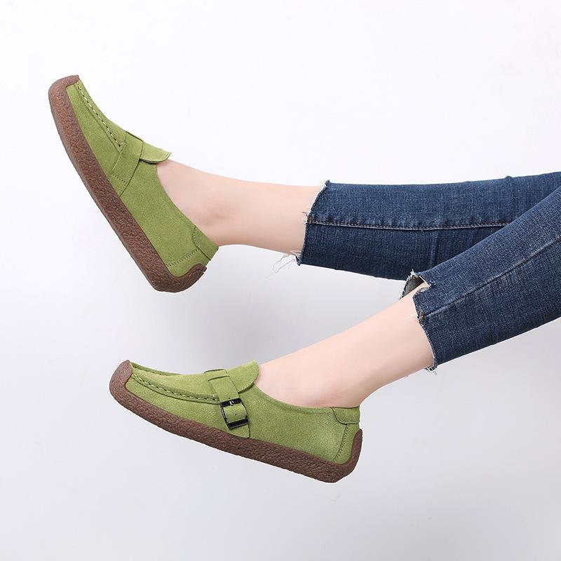 

2025 Новые дышащие легкие туфли-улитки Модные повседневные плоские туфли Доудоу Молодежный тренд Большой размер Женская обувь 35 зелёный