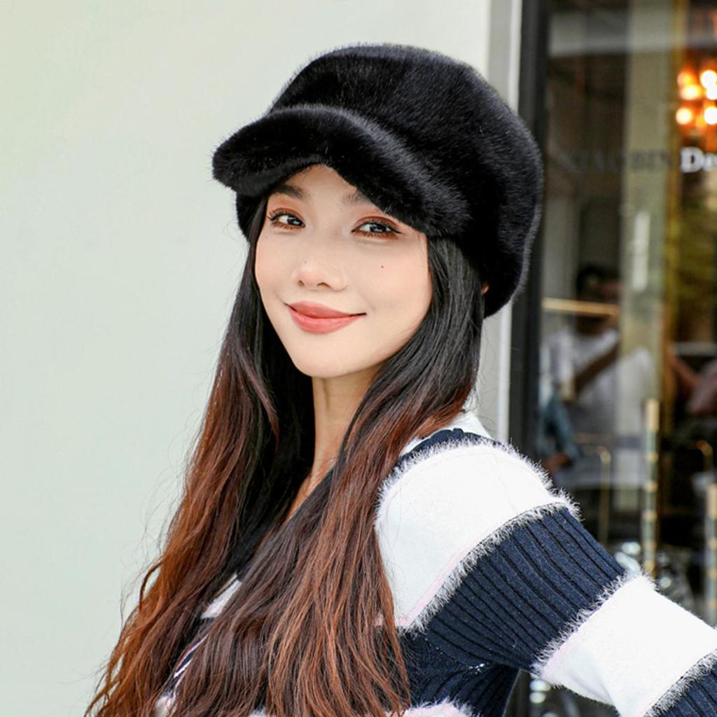 Verstellbarer Kopfumfang Imitation Nerz umweltfreundlicher Pelz Baseballkappe, Damen Softtop Schirmmütze, Winter dick