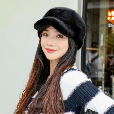 Adjustable Head Circumference Imitation Mink Environmentally Friendly Fur Baseball Cap, Women's Soft Top Duckbill Cap, Winter Thick