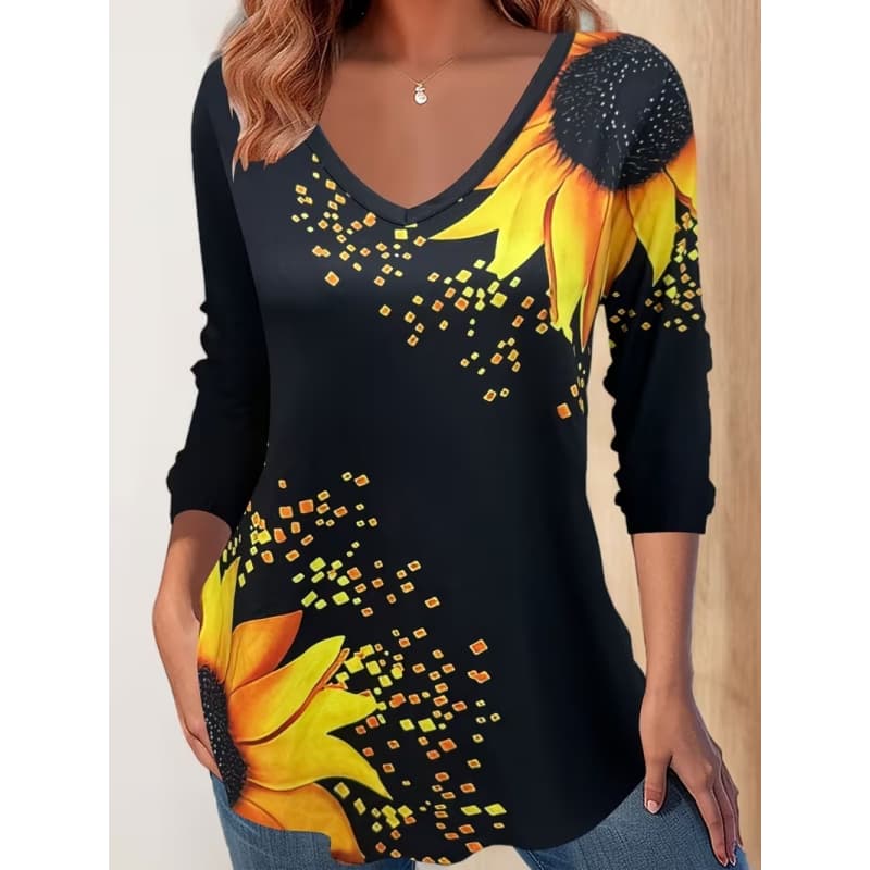 Women's creative printed long-sleeved T-shirt, breathable, soft and comfortable, suitable for casual wear all year round