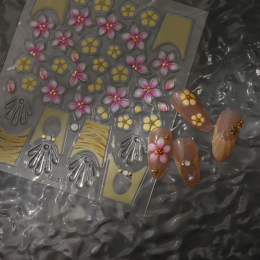 

French New Style 3D Embossed Flower Nail Stickers - Fresh Design, Hot-Selling