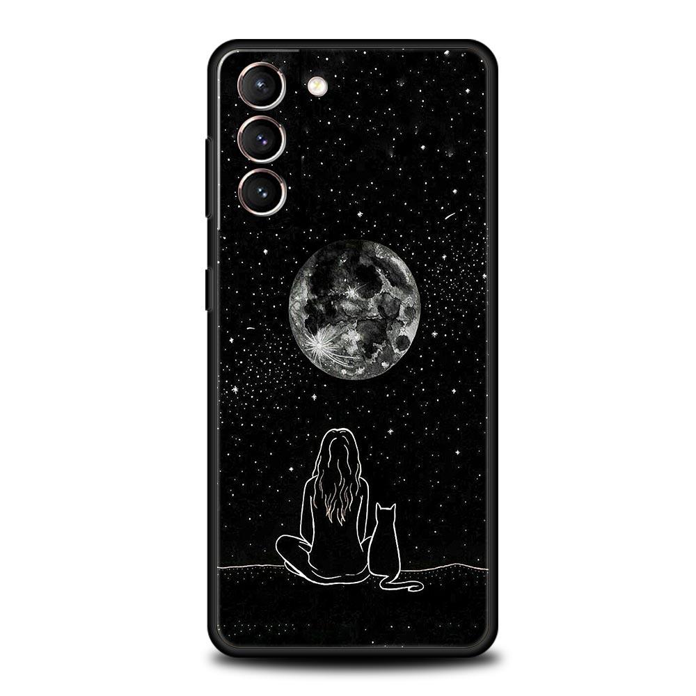 Cat Line Black Cats Phone Case For Samsung Galaxy S26 Ultra S25 Plus S24 FE S23 S22 5G S21 S20 Cover Black Soft