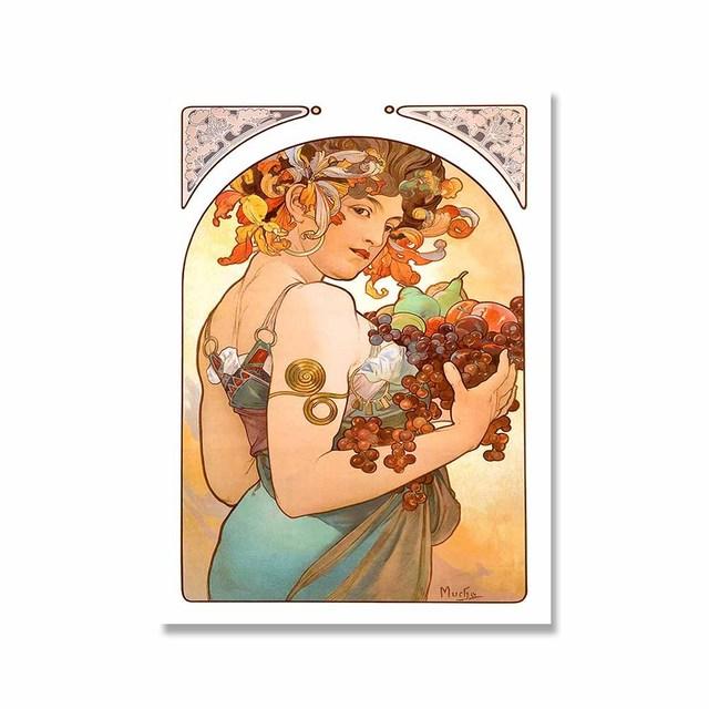 Retro Woman Alphonse Mucha Canvas Painting Nordic Art Poster Abstract Printmaking Museum Exhibition Mural Living Room Home Decor
