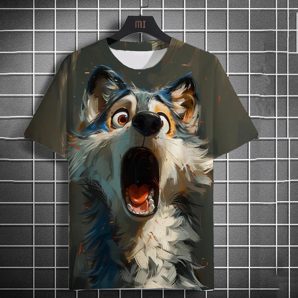 New Fashion Men's Casual T-shirt 3D Printing Fun Animal Print Short Sleeve Street Fashion Wolf Fox Print Round Neck Top
