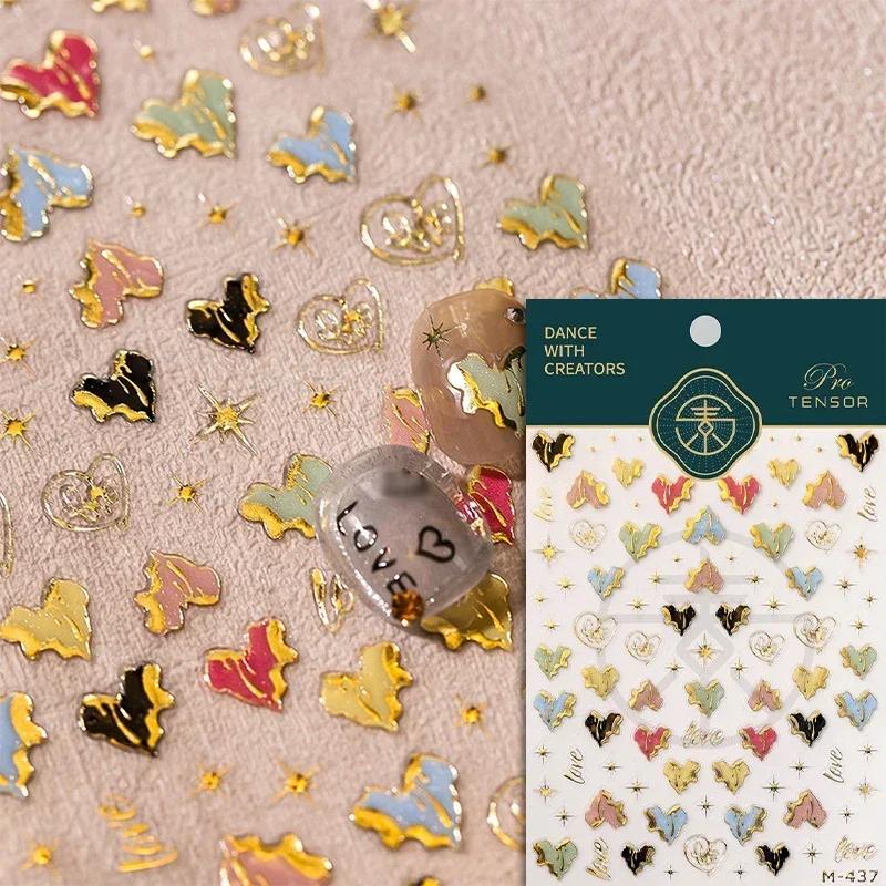 Cat's Eye 5D Gradient European Love Gem Wing Crystal Geometric Colorful Self Adhesive Nail Art Stickers Manicure Decals