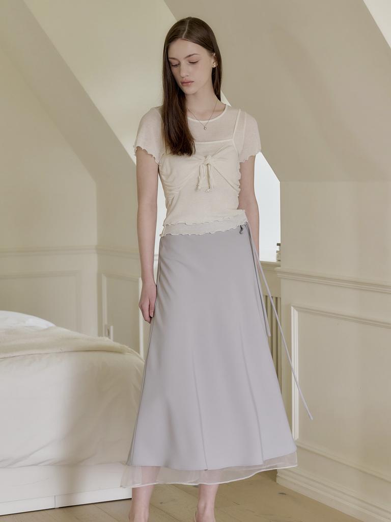 Peulomdeimomeonteu See-Through Layered Long Skirt_Green Grey
