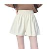 Women's PU Leather Shorts Fall Winter Elastic Waist Mini Pocket Style A-Line Hot Pants Slimming Wide Leg Pants Mini Shorts