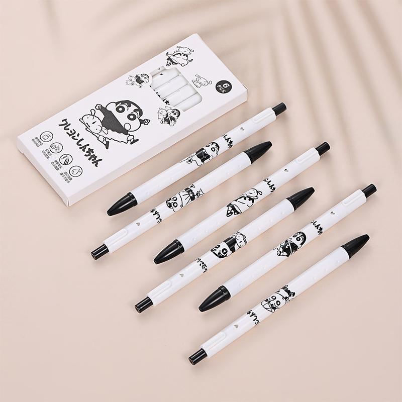 6 Stück Süße Crayon Shin-Chan Drücker Neutralstifte Kawaii Anime Schnelltrocknender Unterschreibstift Schüler Schreibwaren Bürobedarf Geschenk