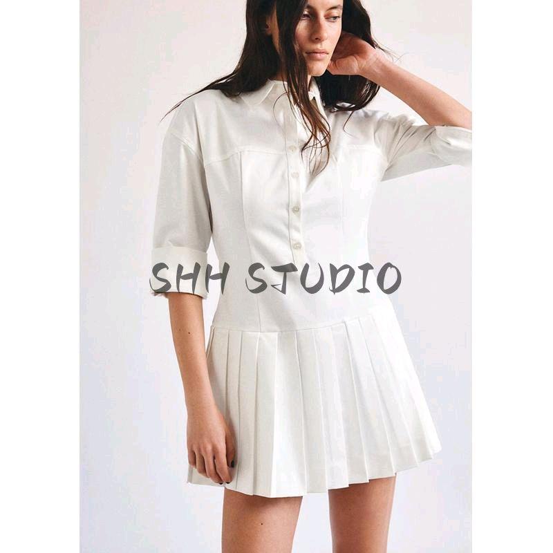 Spring New Women's Clothing White Minimalist Style Single-Breasted Shirt Jumpsuit Dress 4661317