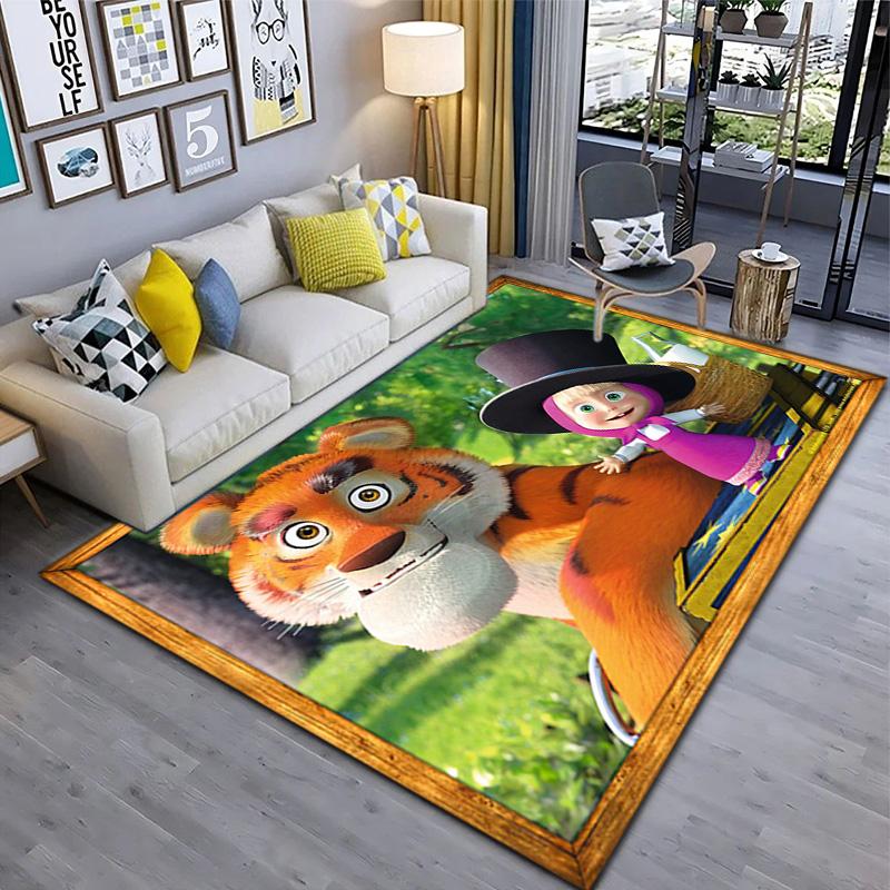 Russian animation Masha and the Bear Fairy Tale Cartoon Carpet Soft Home Living Room Bedroom Door Mat Outdoor Picnic Ground Mat rug T8