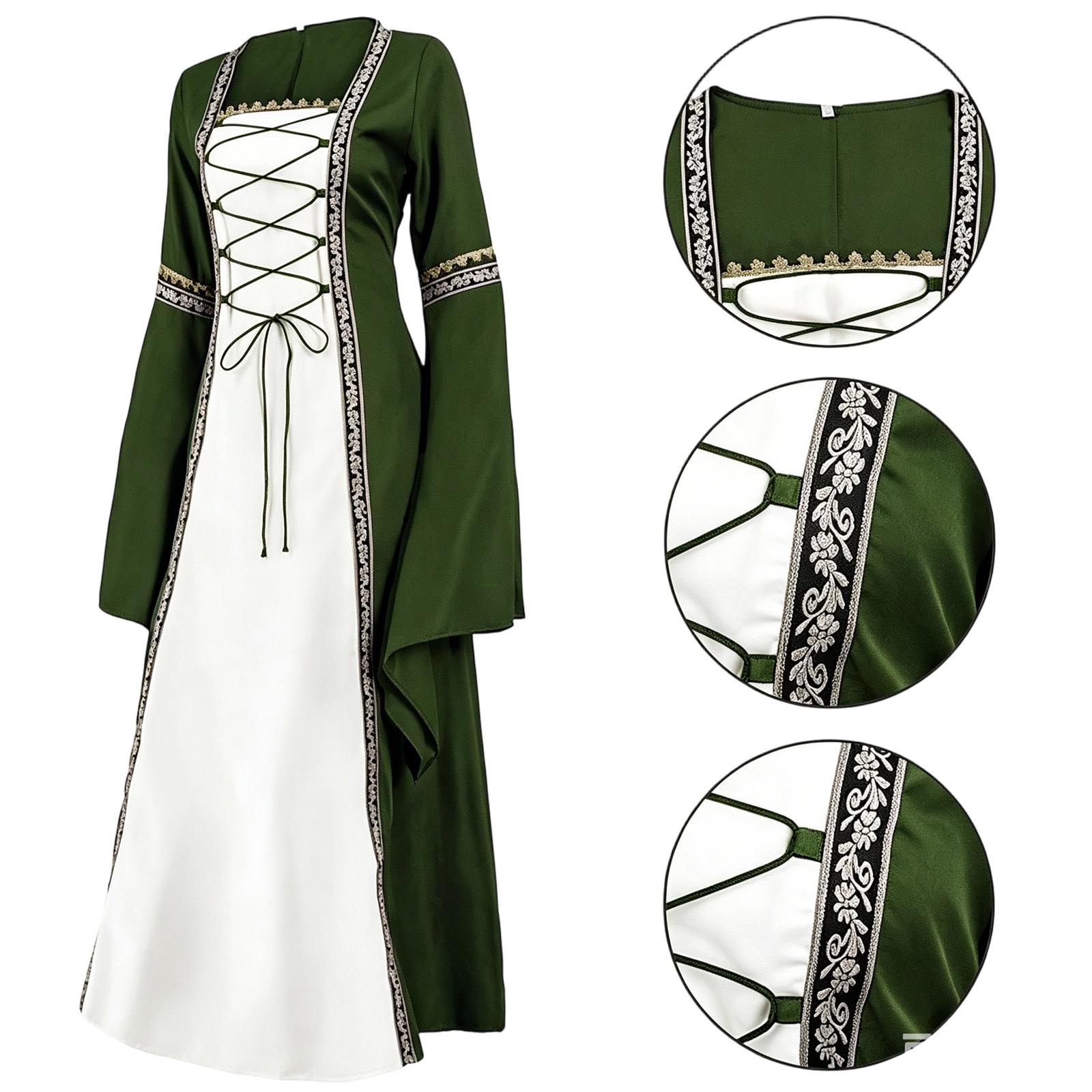 Women s Vintage Retro Long Sleeve Maxi Dress with Off-Shoulder Neckline and Fitted Waist XL