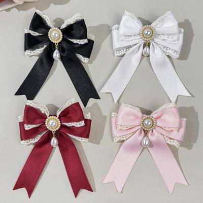 Söt Söt Pärlspetsrosett Hårklämma Högkvalitativ Feminin Flerfärgad Satin Lolita Håraccessoar Trendig Bakhuvudbonad