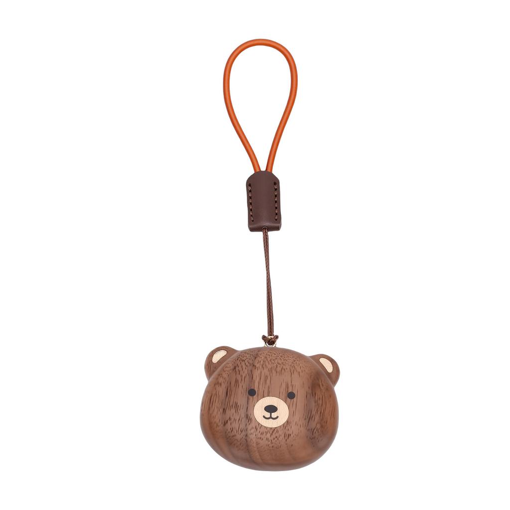 Bear Head Keychain Black Walnut Wood Keyring Phone Strap Cartoon Keyring Bag Decoration Accessory