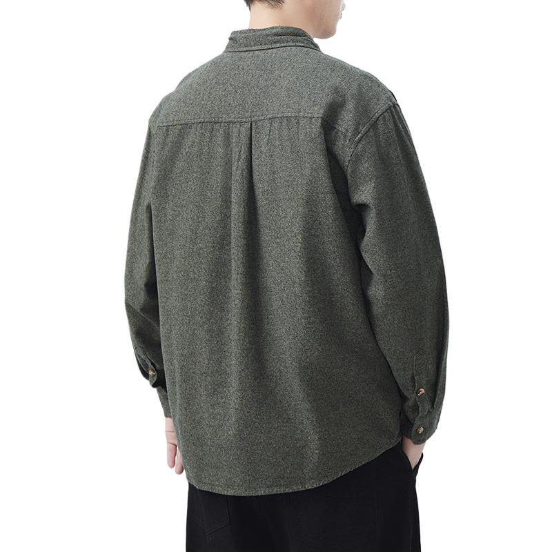 New Japanese Retro Spring Long-sleeved Casual Shirt for Men's Pure Cotton Shirt Solid Color Shirt