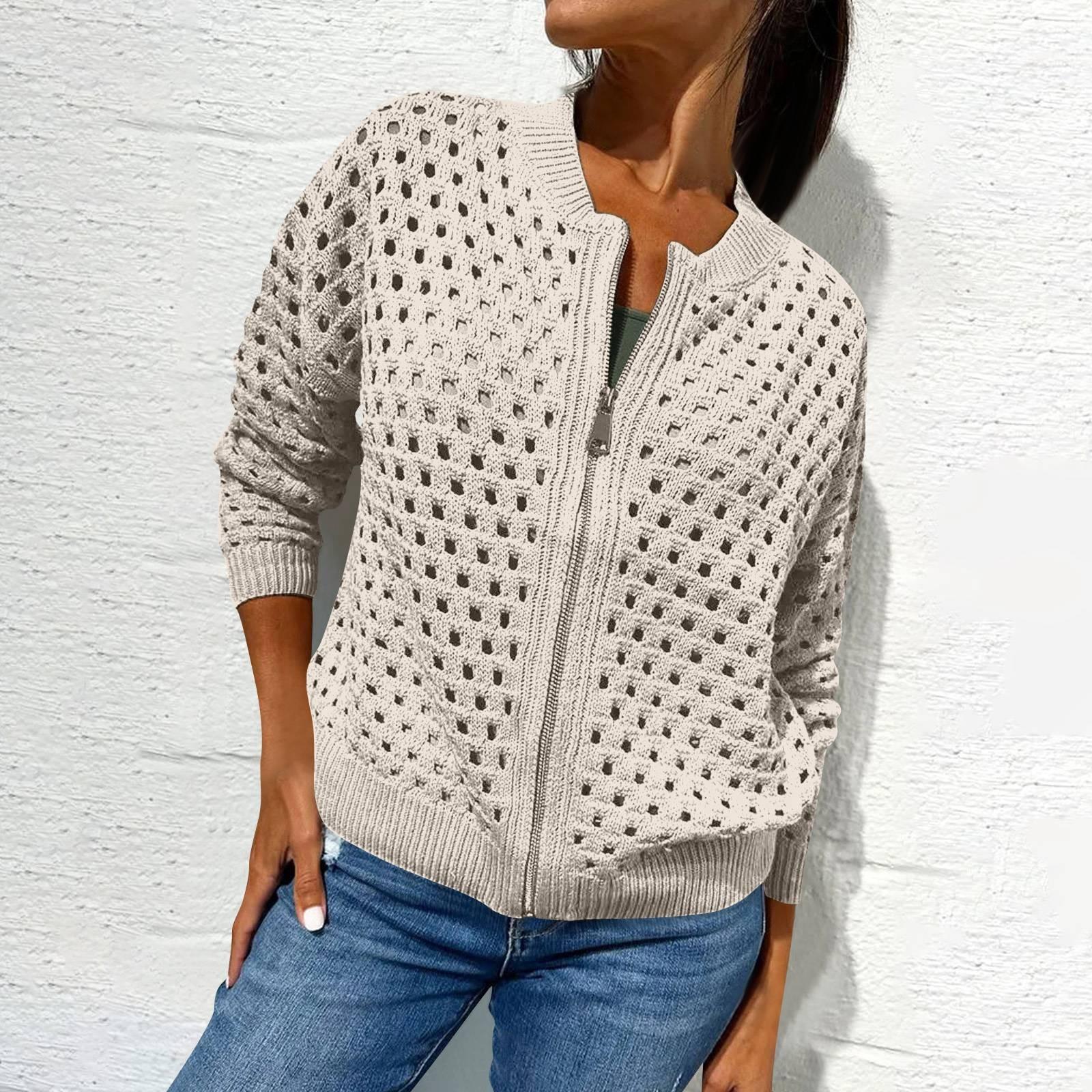 Women s Fashion Color Long Sleeved Hollow Zipper Casual Jacket S