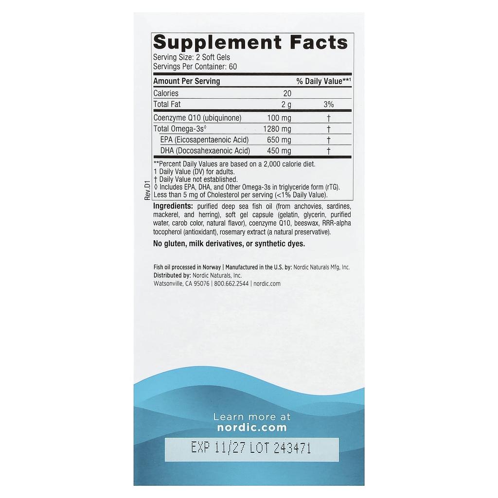 Ultimate Omega + Coq10, Lemon, 1,280Mg, 120 Softgels (640Mg Per Softgel)