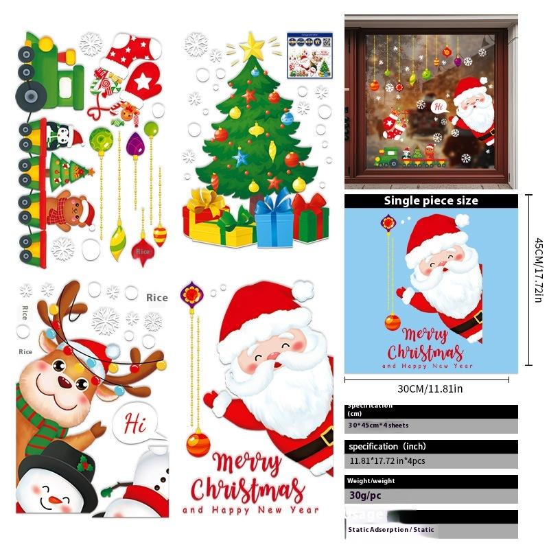 Santa Claus Christmas Ornaments Static Stickers Window Grilles Scene Arrangement Glass Doors Stickers Windows