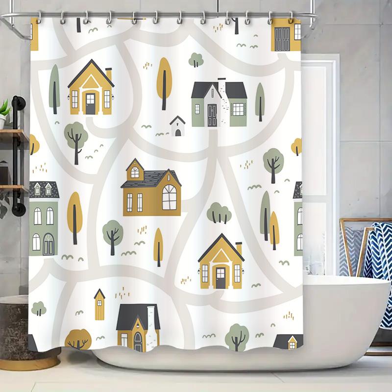 Stylish House Decor Shower Curtain Set for Bathroom Modern Home Decor with Trees Houses Print Various Sizes Available on AliExpr