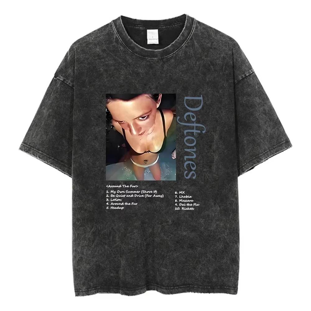 Music Album Cover Men T-Shirt Metal Rock Clothes Cotton Wash with Water Vintage Short Sleeve Tees For Men Plus Size Tops