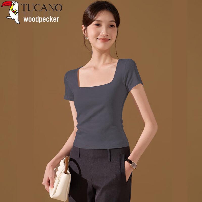 Woodpecker Women s Square Neck Slim-Fit Short Sleeve T-Shirt M