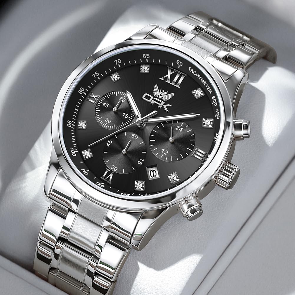 OPK Quartz Watch with Date Luminous Classic Stainless for School or Office Men's Display, Waterproof, Dial, Stylish, Design, Multi-Function, Steel,