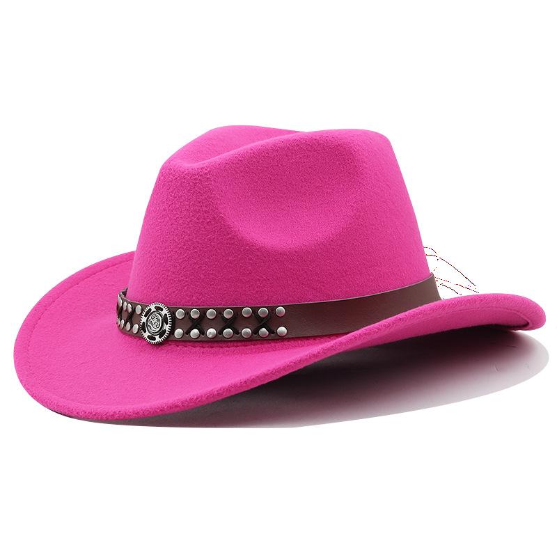Metal belt brown western cowboy hat autumn and winter woolen felt hat men's and women's European and American top hats outdoor riding cowboy hat