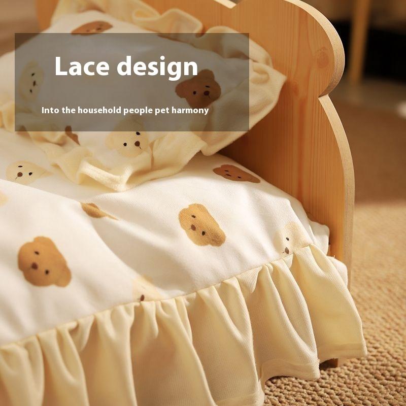 Letto per gatti in legno massello Letto estivo per cuccioli Tappetino rimovibile Lavabile Universale per tutte le stagioni Nido per gatti Cuccia per cani Forniture per animali domestici