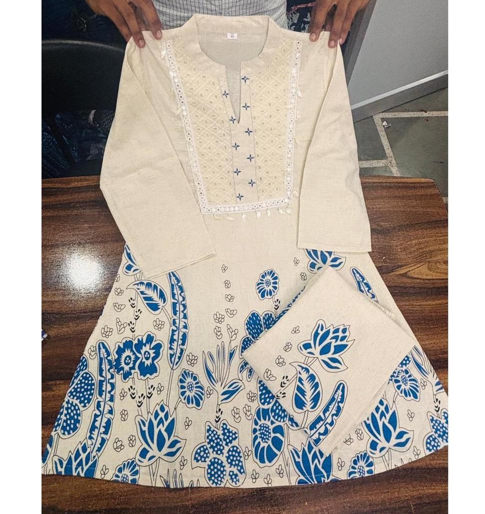 Women Designer Cotton Slub Kurti Pant Cord Set Indian Bollywood Ethnic Wear Top Tunic Kurta Set