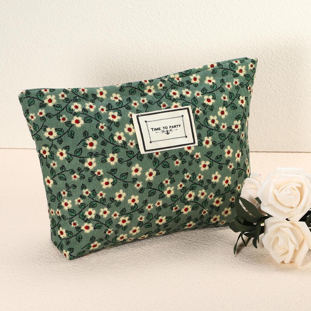 VOCOSTE Floral Print Makeup Large Capacity Makeup Pouch for Coin and Green Bag, Women, Purse, Foundation, Lipstick, Brushes,