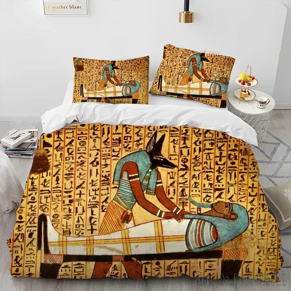 Egyptian Mythology Pharaoh Hieroglyphics Duvet Cover Set HD Comforter Cover for Kids Bedding Sets Bedclothes Bedroom Decor