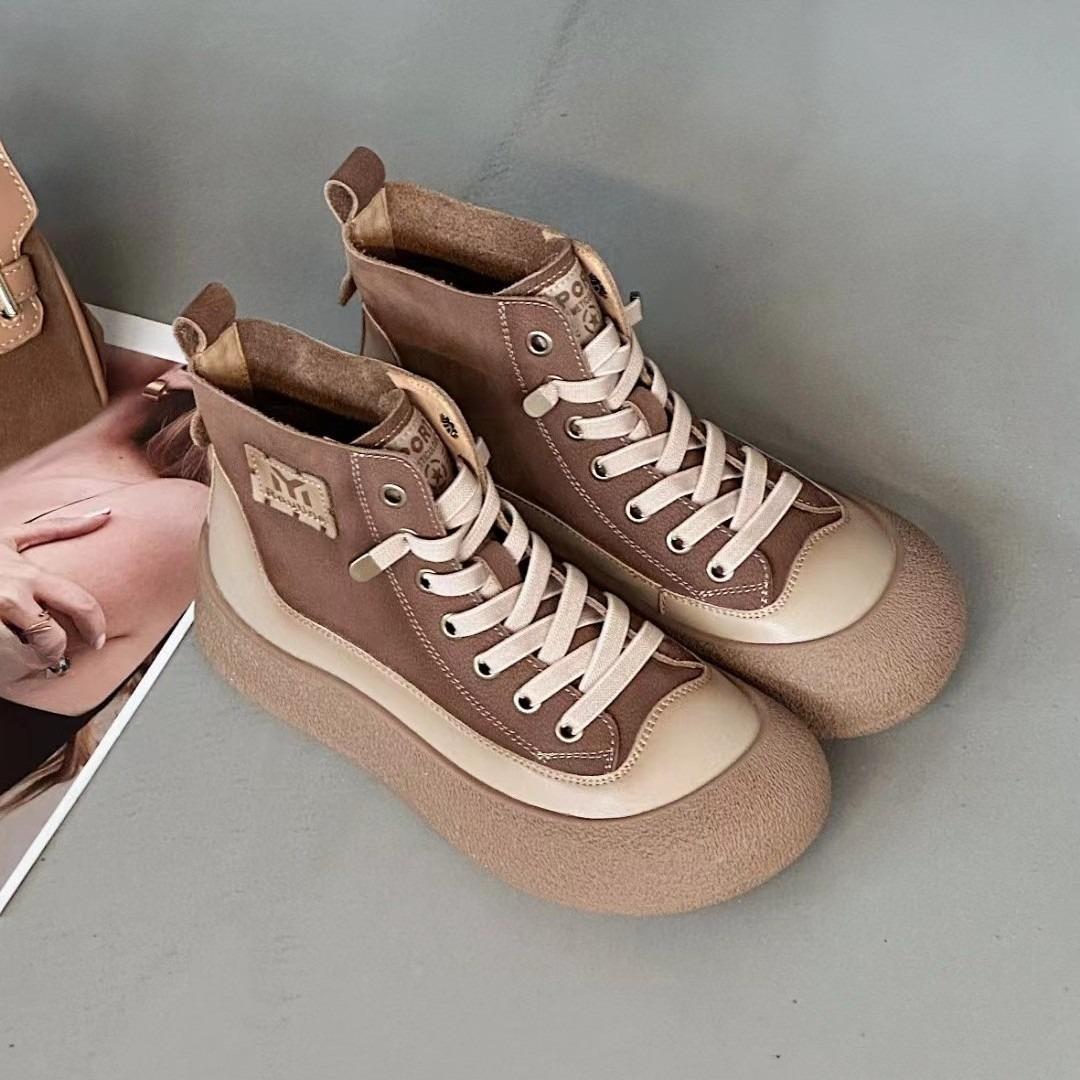 

Fleece Thick-soled Retro One-foot High-top Shoes Versatile Casual Ankle Boots 40