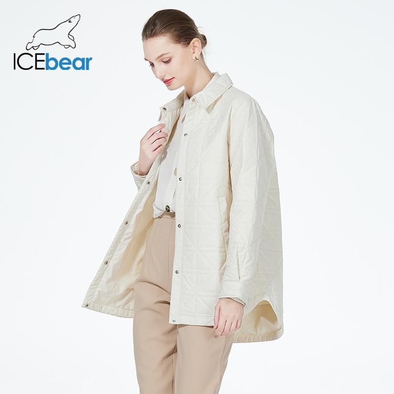 ICEbear 2023 New Women's Short Coat Autumn Simple Lapel Loose Warm Quilted Jacket Casual Thin Cotton Parka GWC3658I