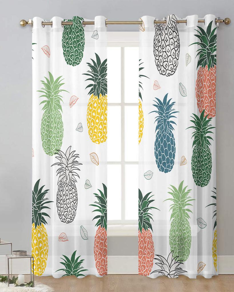 Color Cartoon Pineapple Sheer Curtains for Living Room Decoration Window Curtains for Kitchen Tulle Voile Organza Curtains