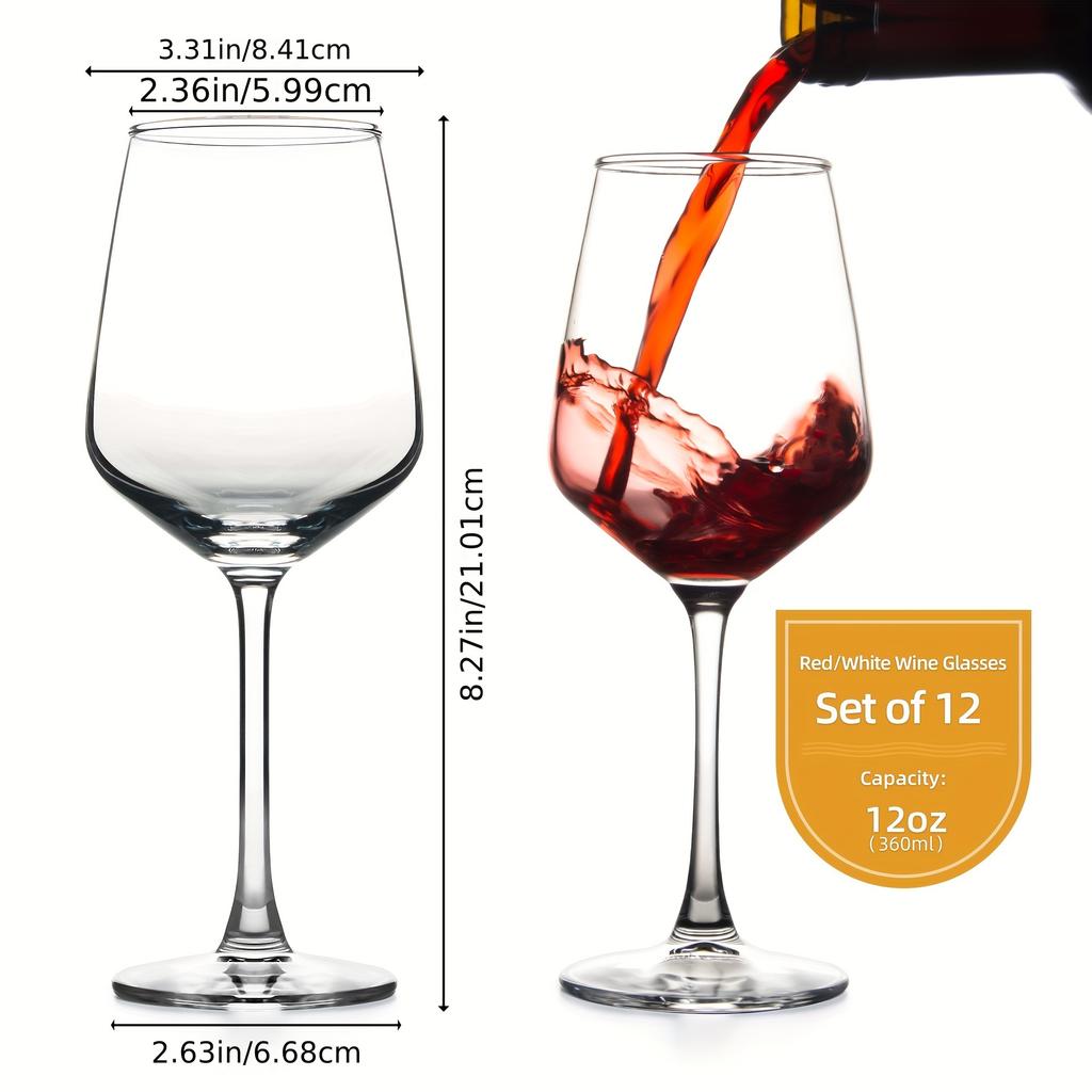2/4/6pcs Red/White Wine Glasses Set, 12oz Durable Long Stem Glasses, Lead-Free Goblet, for Home Wedding Party Christmas
