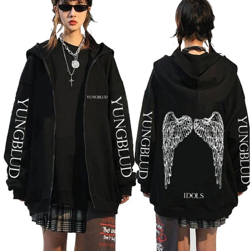 

Yungblud IDOLS Wings Album Tour Zipper Hoodie Male Oversized Zip Up Jacket Men Women Clothing Hip Hop Hoodies Streetwear XS чёрный