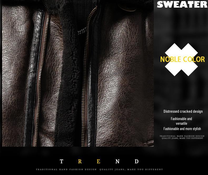 Men's Winter Retro Leather & Fur Lapel Jacket - Heavyweight Plus Velvet Warm PU Outerwear