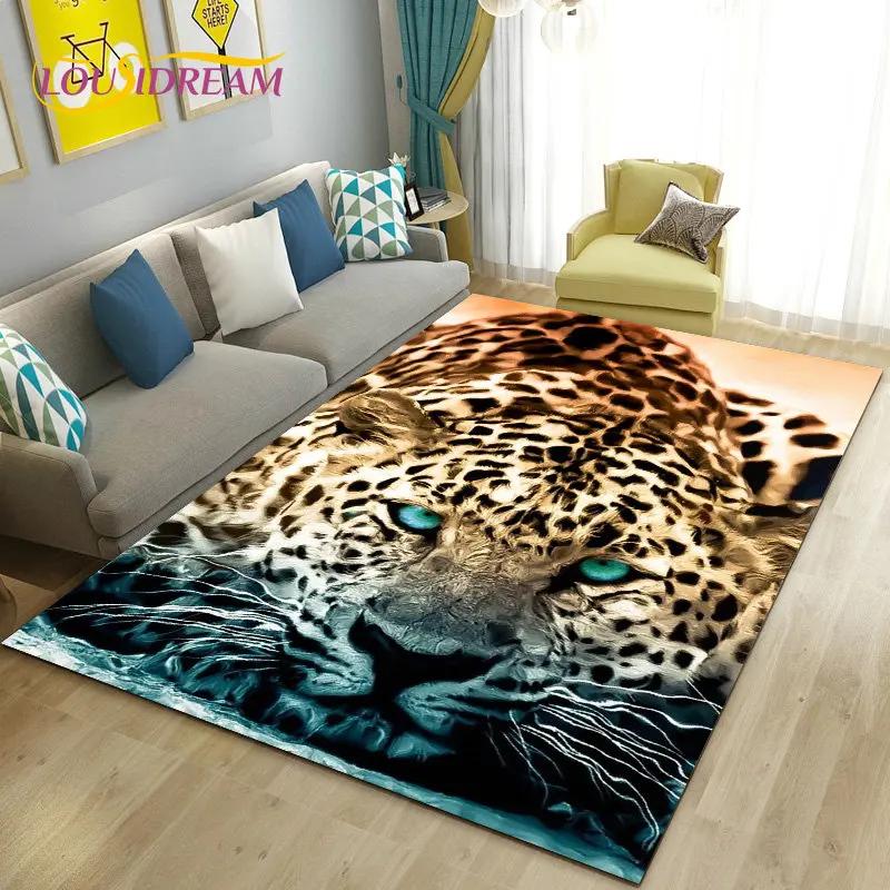 3D Cartoon Dier Luipaard Jachtluipaard Gebiedskleed Tapijt voor Woonkamer Slaapkamer Speelkamer Sofa decoratie huis Antislipkleed Vloermat Zacht
