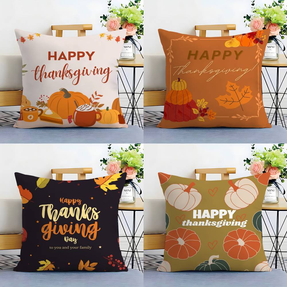Thanksgiving Pumpkin Maple Leaf Pillow Case Sofa Living Room Bedroom Double-sided Printing Square Cushion Nap Time Cushion Cover