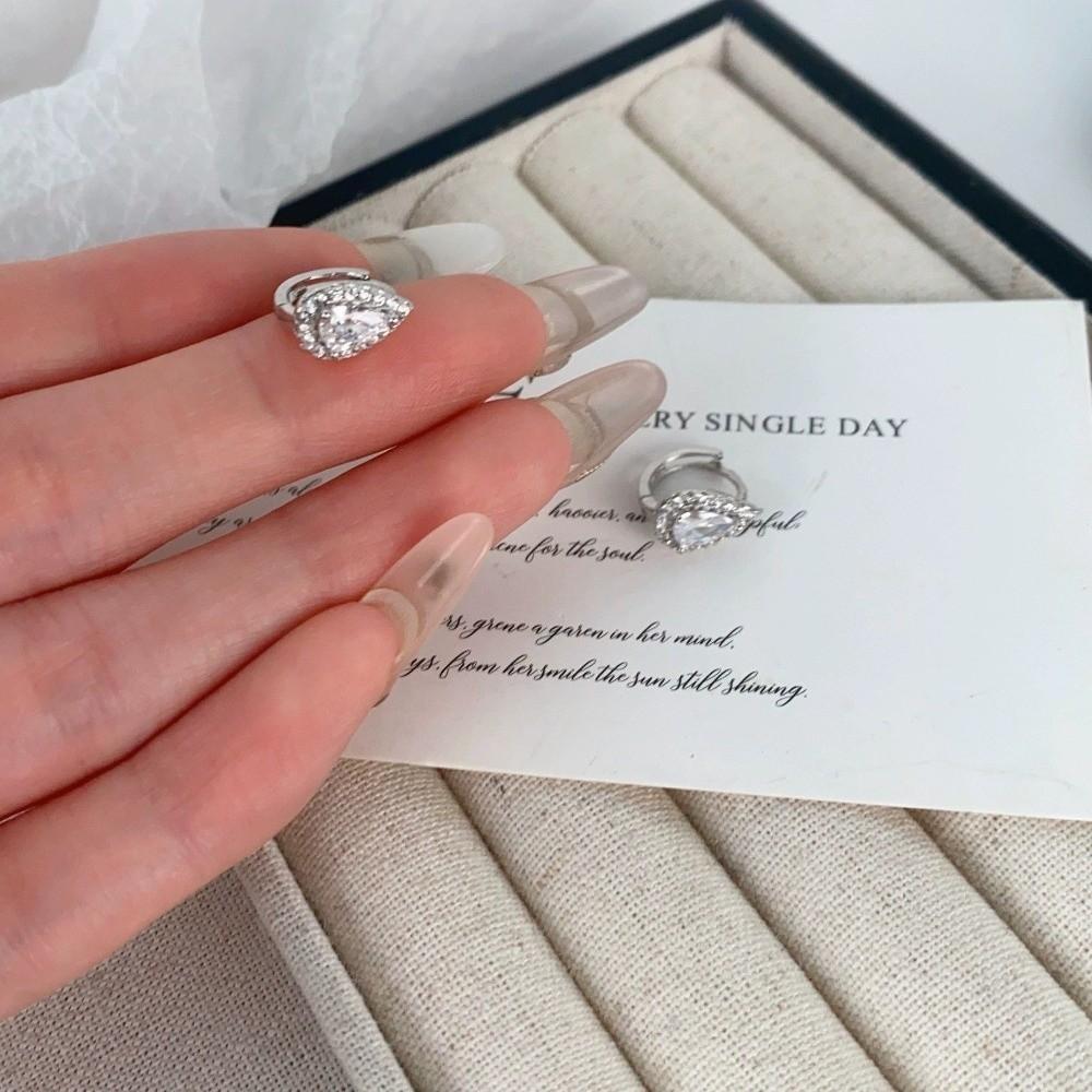 Sparkling Water Drop Zircon Hoop Earrings Mini Ear Buckle Teardrop Stud Earrings  Accessories