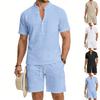 Frühling und Sommer neues Herren Freizeit Henry Hemd Oberteil Shorts Sportanzug