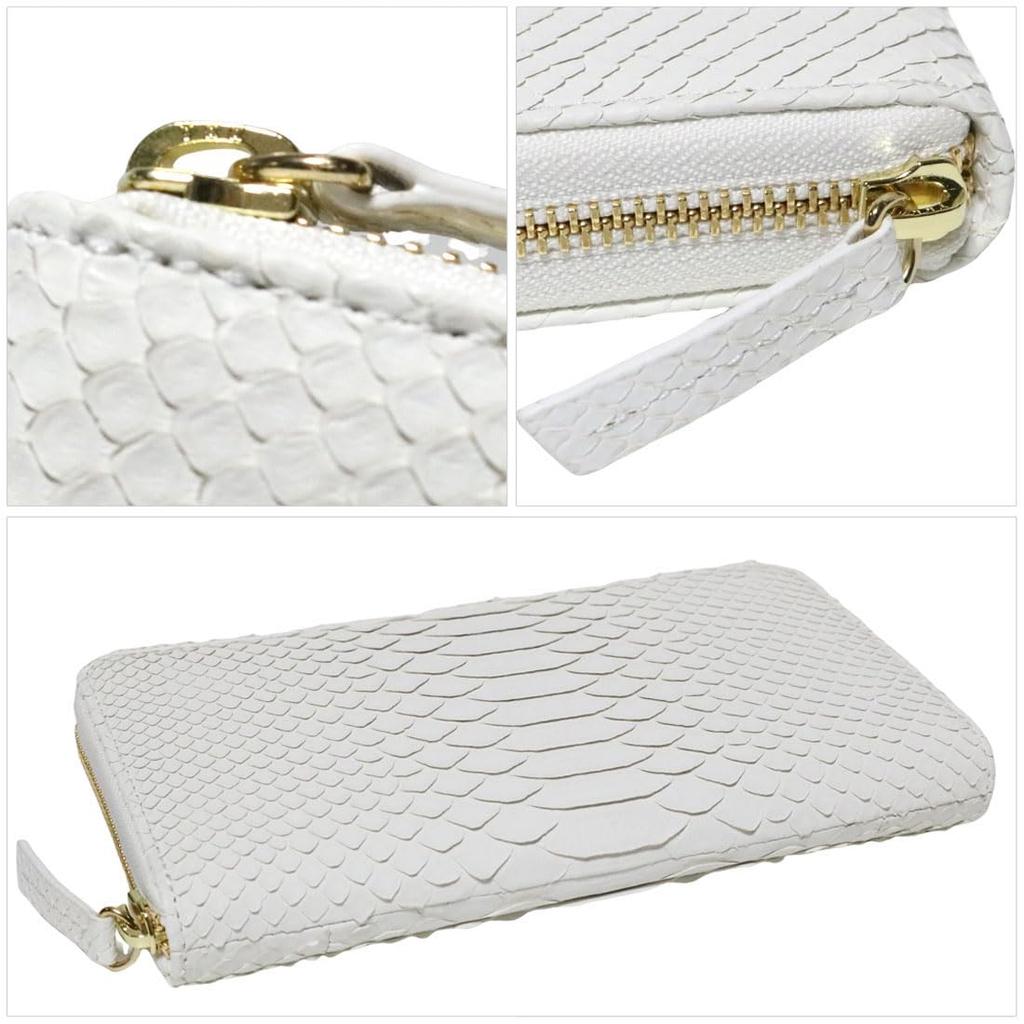 Bercute Weißer Diamantpython Langbörse für Herren und Damen, Echtes Schlangenleder, Reißverschluss rundherum, Großes Fassungsvermögen, Auffällig, Beliebte Marke, Weiße Schlange