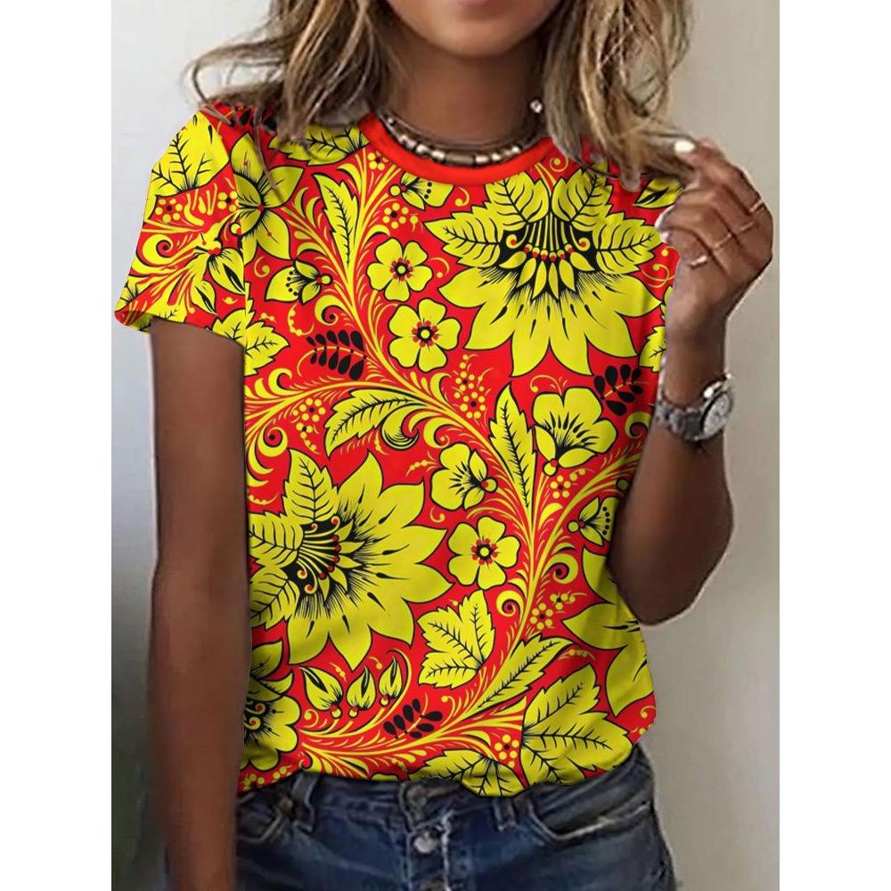 Summer ethnic flower 3D printed T-shirt 2XS