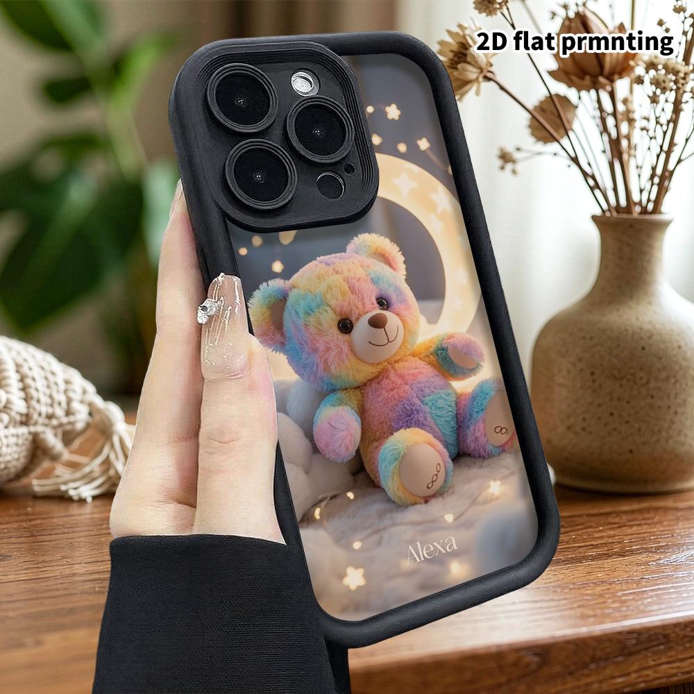 Phone Case: 2D Flat Design Suitable for iPhone 18 17 16 15 14 13 Pro Step Protection Case, Moon Lamp Bear, Christmas and Halloween Gift