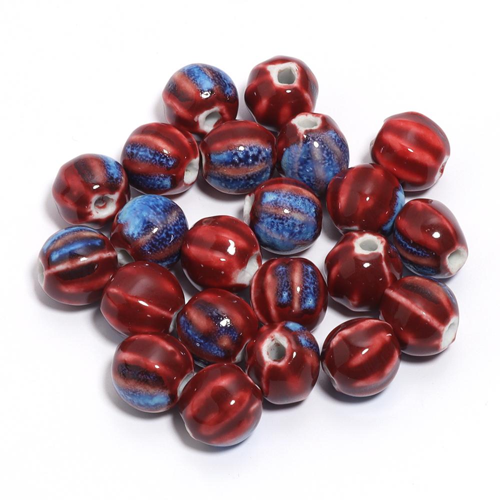 10pcs/lot 11.5mm Retro Pumpkin Ceramic Beads Loose Spaced Striped Beads For Handmade Bracelet Making DIY Exquisite Necklace Gift