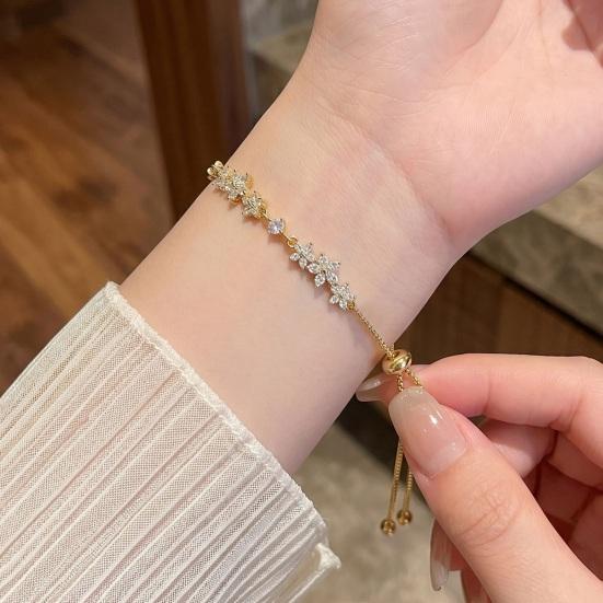 Cubic Zirconia Flower Bracelet, Adjustable Pull-Out Design Bracelet, Slim Lightweight Fit Wristband Jewelry Gift